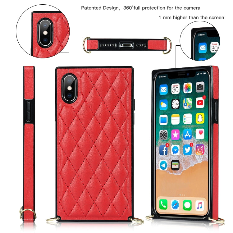 For iPhone X / XS Elegant Rhombic Pattern Microfiber Leather +TPU Shockproof Case with Crossbody Strap Chain(Red) - More iPhone Cases by buy2fix | Online Shopping UK | buy2fix
