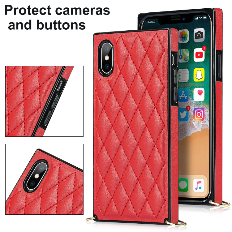 For iPhone X / XS Elegant Rhombic Pattern Microfiber Leather +TPU Shockproof Case with Crossbody Strap Chain(Red) - More iPhone Cases by buy2fix | Online Shopping UK | buy2fix