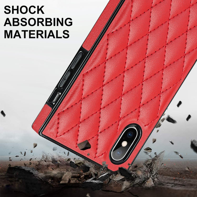 For iPhone X / XS Elegant Rhombic Pattern Microfiber Leather +TPU Shockproof Case with Crossbody Strap Chain(Red) - More iPhone Cases by buy2fix | Online Shopping UK | buy2fix