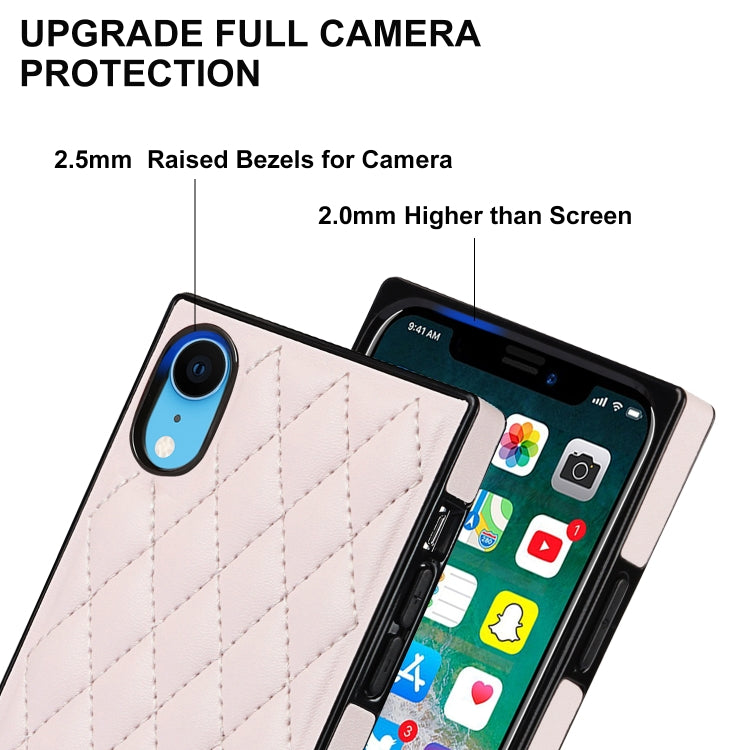 For iPhone XR Elegant Rhombic Pattern Microfiber Leather +TPU Shockproof Case with Crossbody Strap Chain(Pink) - More iPhone Cases by buy2fix | Online Shopping UK | buy2fix