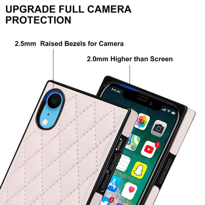 For iPhone XR Elegant Rhombic Pattern Microfiber Leather +TPU Shockproof Case with Crossbody Strap Chain(Pink) - More iPhone Cases by buy2fix | Online Shopping UK | buy2fix