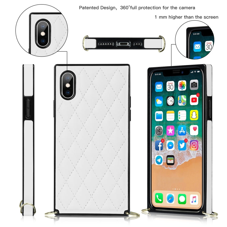 For iPhone XS Max Elegant Rhombic Pattern Microfiber Leather +TPU Shockproof Case with Crossbody Strap Chain(White) - More iPhone Cases by buy2fix | Online Shopping UK | buy2fix
