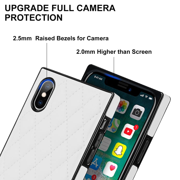 For iPhone XS Max Elegant Rhombic Pattern Microfiber Leather +TPU Shockproof Case with Crossbody Strap Chain(White) - More iPhone Cases by buy2fix | Online Shopping UK | buy2fix