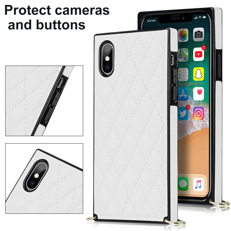 For iPhone XS Max Elegant Rhombic Pattern Microfiber Leather +TPU Shockproof Case with Crossbody Strap Chain(White) - More iPhone Cases by buy2fix | Online Shopping UK | buy2fix