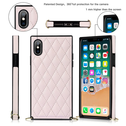 For iPhone XS Max Elegant Rhombic Pattern Microfiber Leather +TPU Shockproof Case with Crossbody Strap Chain(Pink) - More iPhone Cases by buy2fix | Online Shopping UK | buy2fix