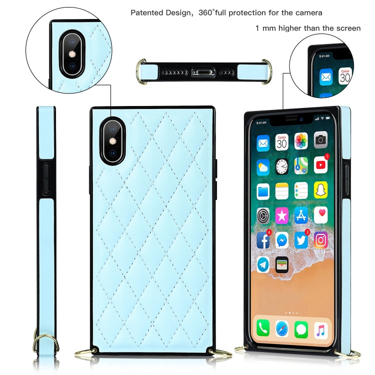 For iPhone XS Max Elegant Rhombic Pattern Microfiber Leather +TPU Shockproof Case with Crossbody Strap Chain(Blue) - More iPhone Cases by buy2fix | Online Shopping UK | buy2fix