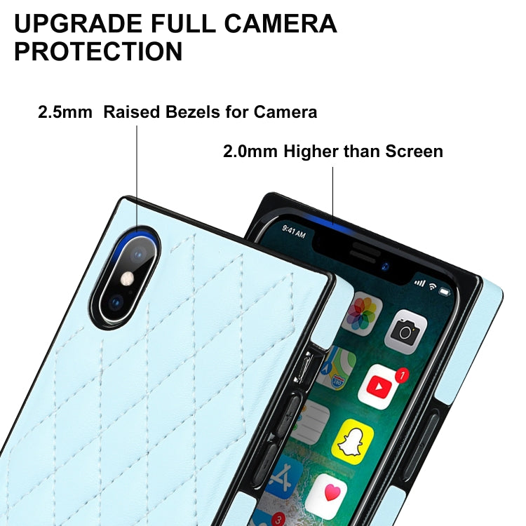 For iPhone XS Max Elegant Rhombic Pattern Microfiber Leather +TPU Shockproof Case with Crossbody Strap Chain(Blue) - More iPhone Cases by buy2fix | Online Shopping UK | buy2fix