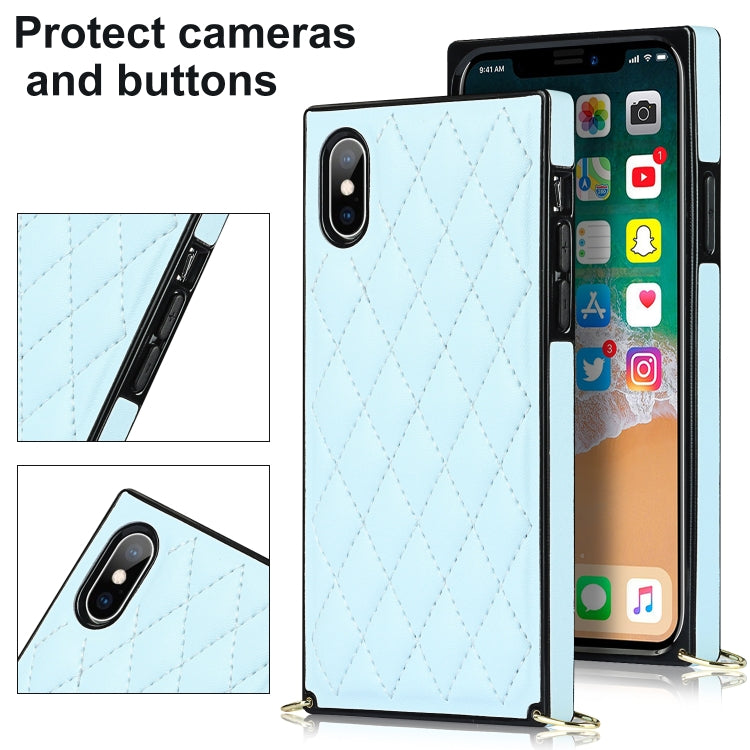 For iPhone XS Max Elegant Rhombic Pattern Microfiber Leather +TPU Shockproof Case with Crossbody Strap Chain(Blue) - More iPhone Cases by buy2fix | Online Shopping UK | buy2fix