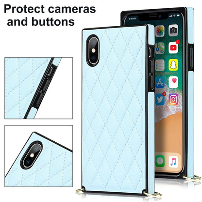 For iPhone XS Max Elegant Rhombic Pattern Microfiber Leather +TPU Shockproof Case with Crossbody Strap Chain(Blue) - More iPhone Cases by buy2fix | Online Shopping UK | buy2fix