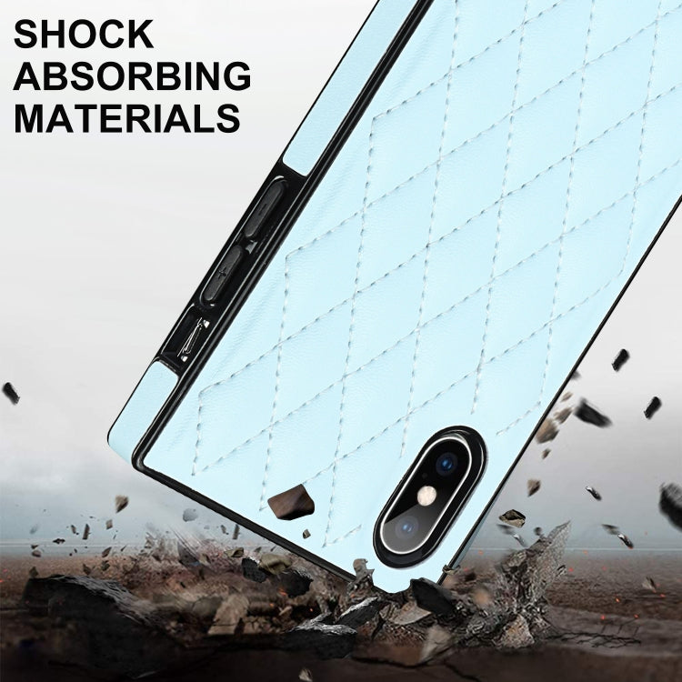 For iPhone XS Max Elegant Rhombic Pattern Microfiber Leather +TPU Shockproof Case with Crossbody Strap Chain(Blue) - More iPhone Cases by buy2fix | Online Shopping UK | buy2fix