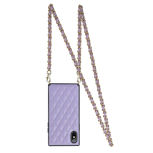 For iPhone XS Max Elegant Rhombic Pattern Microfiber Leather +TPU Shockproof Case with Crossbody Strap Chain(Purple) - More iPhone Cases by buy2fix | Online Shopping UK | buy2fix