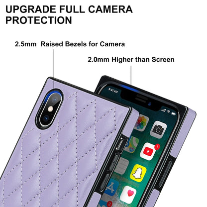 For iPhone XS Max Elegant Rhombic Pattern Microfiber Leather +TPU Shockproof Case with Crossbody Strap Chain(Purple) - More iPhone Cases by buy2fix | Online Shopping UK | buy2fix
