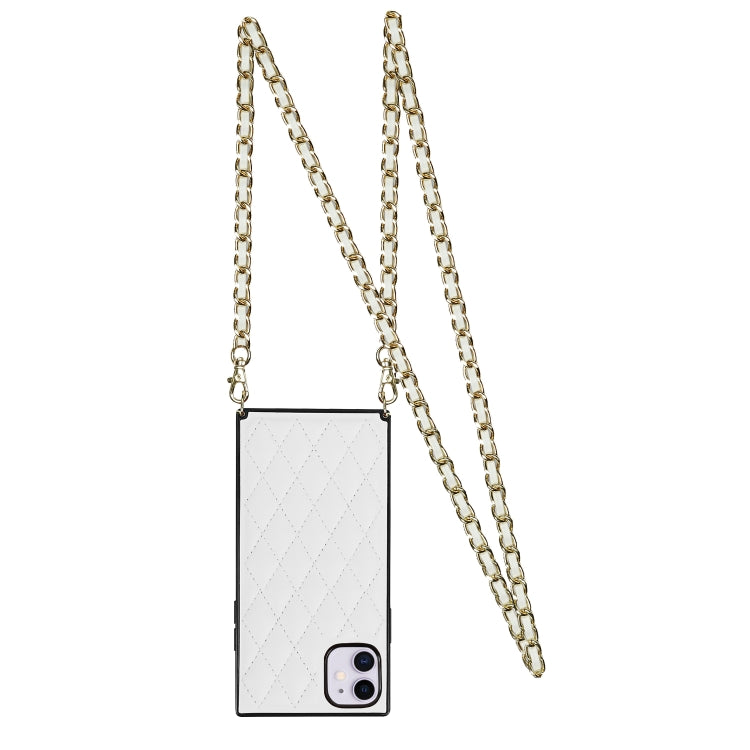 For iPhone 11 Elegant Rhombic Pattern Microfiber Leather +TPU Shockproof Case with Crossbody Strap Chain (White) - iPhone 11 Cases by buy2fix | Online Shopping UK | buy2fix