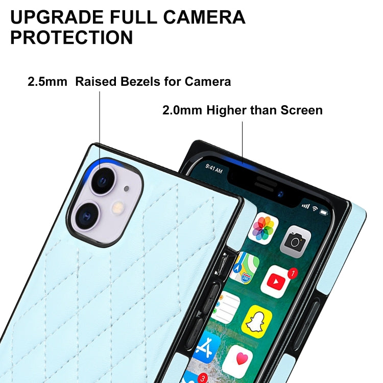 For iPhone 11 Elegant Rhombic Pattern Microfiber Leather +TPU Shockproof Case with Crossbody Strap Chain (Blue) - iPhone 11 Cases by buy2fix | Online Shopping UK | buy2fix
