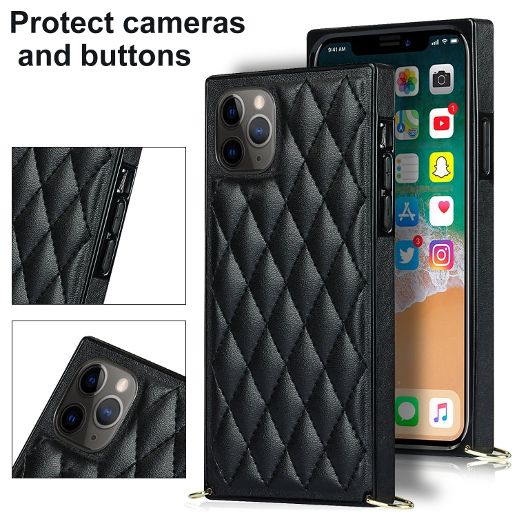 For iPhone 11 Pro Max Elegant Rhombic Pattern Microfiber Leather +TPU Shockproof Case with Crossbody Strap Chain (Black) - iPhone 11 Pro Max Cases by buy2fix | Online Shopping UK | buy2fix