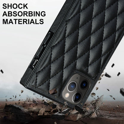 For iPhone 11 Pro Max Elegant Rhombic Pattern Microfiber Leather +TPU Shockproof Case with Crossbody Strap Chain (Black) - iPhone 11 Pro Max Cases by buy2fix | Online Shopping UK | buy2fix