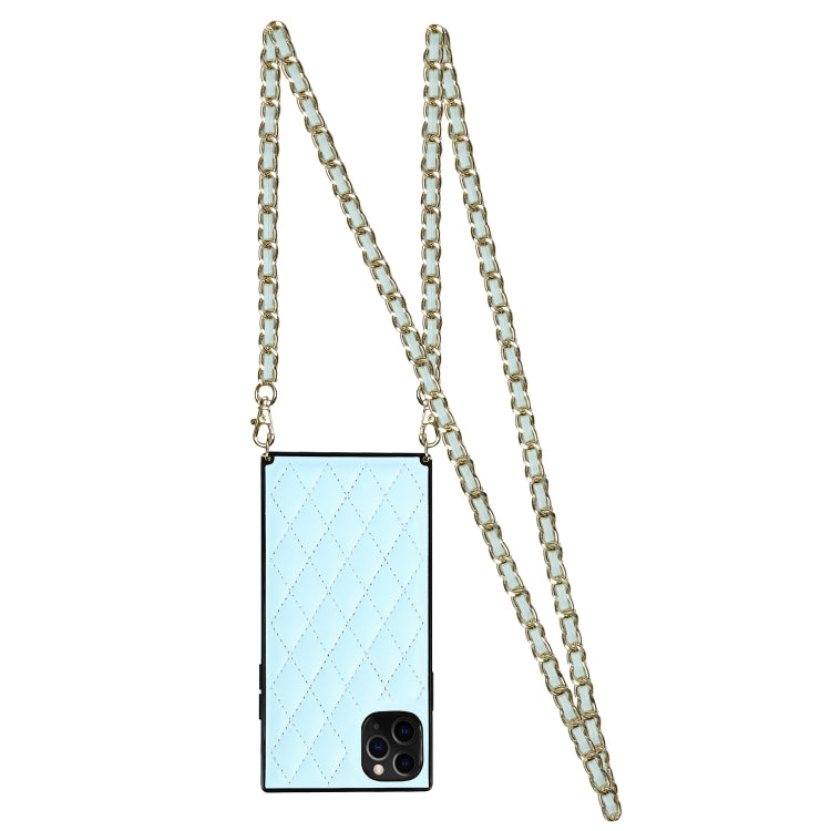 For iPhone 11 Pro Max Elegant Rhombic Pattern Microfiber Leather +TPU Shockproof Case with Crossbody Strap Chain (Blue) - iPhone 11 Pro Max Cases by buy2fix | Online Shopping UK | buy2fix