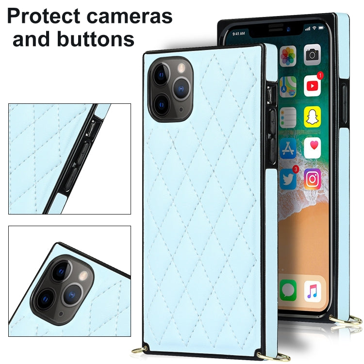 For iPhone 11 Pro Max Elegant Rhombic Pattern Microfiber Leather +TPU Shockproof Case with Crossbody Strap Chain (Blue) - iPhone 11 Pro Max Cases by buy2fix | Online Shopping UK | buy2fix