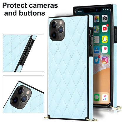 For iPhone 11 Pro Max Elegant Rhombic Pattern Microfiber Leather +TPU Shockproof Case with Crossbody Strap Chain (Blue) - iPhone 11 Pro Max Cases by buy2fix | Online Shopping UK | buy2fix
