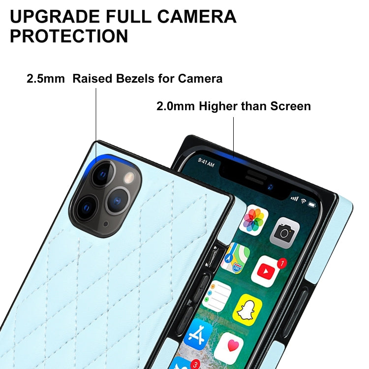 For iPhone 11 Pro Max Elegant Rhombic Pattern Microfiber Leather +TPU Shockproof Case with Crossbody Strap Chain (Blue) - iPhone 11 Pro Max Cases by buy2fix | Online Shopping UK | buy2fix
