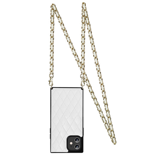 For iPhone 12 mini Elegant Rhombic Pattern Microfiber Leather +TPU Shockproof Case with Crossbody Strap Chain (White) - iPhone 12 mini Cases by buy2fix | Online Shopping UK | buy2fix