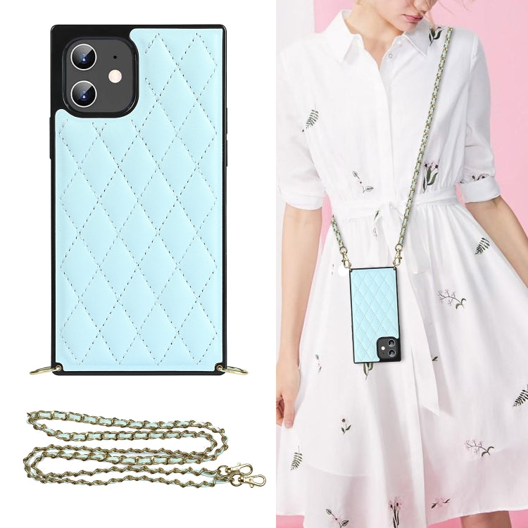 For iPhone 12 mini Elegant Rhombic Pattern Microfiber Leather +TPU Shockproof Case with Crossbody Strap Chain (Blue) - iPhone 12 mini Cases by buy2fix | Online Shopping UK | buy2fix