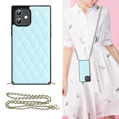 For iPhone 12 mini Elegant Rhombic Pattern Microfiber Leather +TPU Shockproof Case with Crossbody Strap Chain (Blue) - iPhone 12 mini Cases by buy2fix | Online Shopping UK | buy2fix