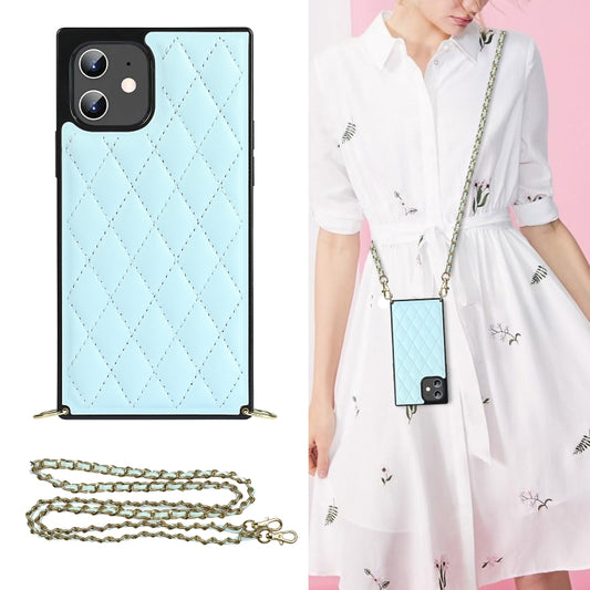 For iPhone 12 mini Elegant Rhombic Pattern Microfiber Leather +TPU Shockproof Case with Crossbody Strap Chain (Blue) - iPhone 12 mini Cases by buy2fix | Online Shopping UK | buy2fix