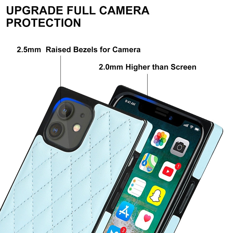 For iPhone 12 mini Elegant Rhombic Pattern Microfiber Leather +TPU Shockproof Case with Crossbody Strap Chain (Blue) - iPhone 12 mini Cases by buy2fix | Online Shopping UK | buy2fix