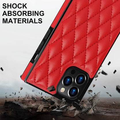 For iPhone 12 / 12 Pro Elegant Rhombic Pattern Microfiber Leather +TPU Shockproof Case with Crossbody Strap Chain(Red) - iPhone 12 / 12 Pro Cases by buy2fix | Online Shopping UK | buy2fix