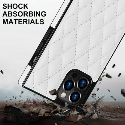 For iPhone 12 Pro Max Elegant Rhombic Pattern Microfiber Leather +TPU Shockproof Case with Crossbody Strap Chain(White) - iPhone 12 Pro Max Cases by buy2fix | Online Shopping UK | buy2fix