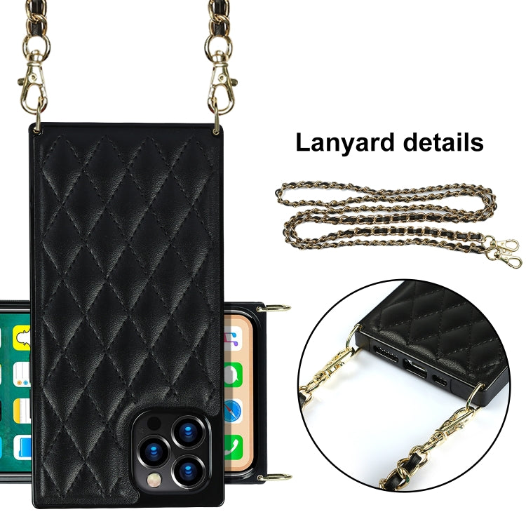 For iPhone 12 Pro Max Elegant Rhombic Pattern Microfiber Leather +TPU Shockproof Case with Crossbody Strap Chain(Black) - iPhone 12 Pro Max Cases by buy2fix | Online Shopping UK | buy2fix