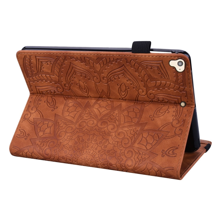 For iPad Pro 9.7 inch Calf Pattern Double Folding Design Embossed Leather Case with Holder & Card Slots & Pen Slot & Elastic Band(Brown) - iPad Pro 9.7 inch Cases by buy2fix | Online Shopping UK | buy2fix