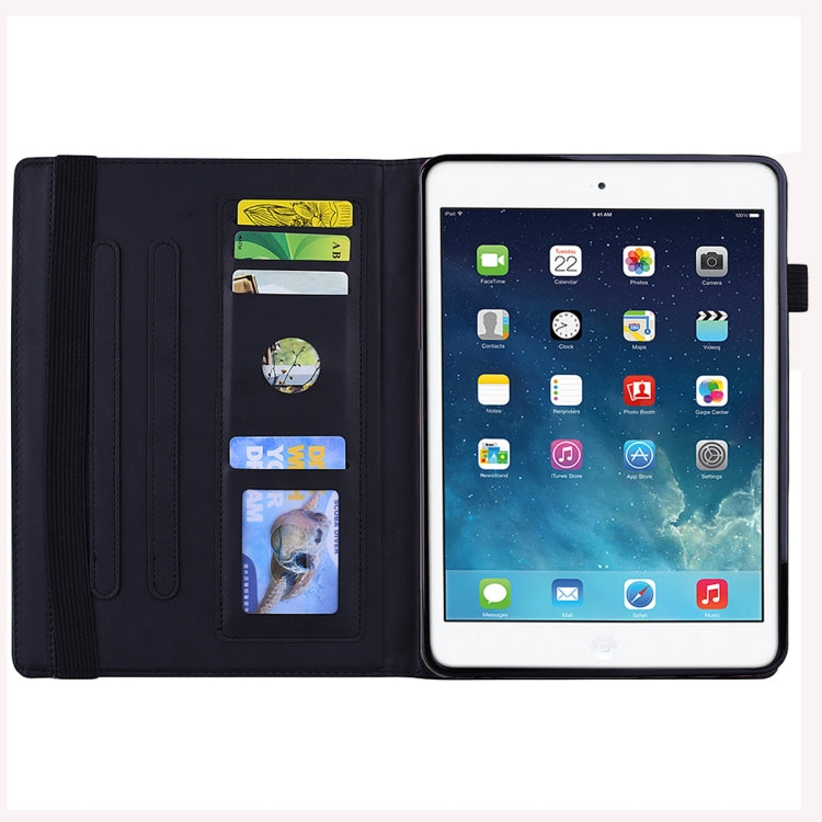 For iPad 10.2 2021 / 2020 / 2019 Calf Pattern Double Folding Design Embossed Leather Case with Holder & Card Slots & Pen Slot & Elastic Band(Black) - iPad 10.2 Cases by buy2fix | Online Shopping UK | buy2fix