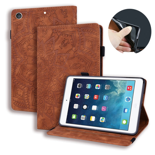 For iPad 10.2 2021 / 2020 / 2019 Calf Pattern Double Folding Design Embossed Leather Case with Holder & Card Slots & Pen Slot & Elastic Band(Brown) - iPad 10.2 Cases by buy2fix | Online Shopping UK | buy2fix
