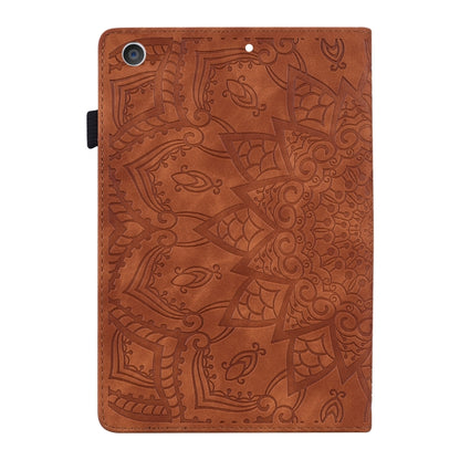 For iPad 10.2 2021 / 2020 / 2019 Calf Pattern Double Folding Design Embossed Leather Case with Holder & Card Slots & Pen Slot & Elastic Band(Brown) - iPad 10.2 Cases by buy2fix | Online Shopping UK | buy2fix