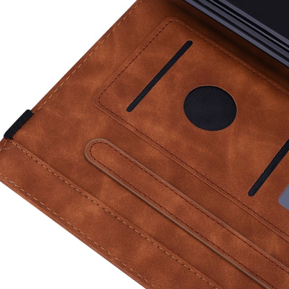 For iPad 10.2 2021 / 2020 / 2019 Calf Pattern Double Folding Design Embossed Leather Case with Holder & Card Slots & Pen Slot & Elastic Band(Brown) - iPad 10.2 Cases by buy2fix | Online Shopping UK | buy2fix