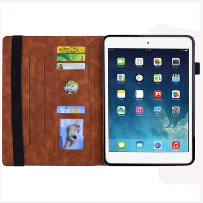 For iPad 10.2 2021 / 2020 / 2019 Calf Pattern Double Folding Design Embossed Leather Case with Holder & Card Slots & Pen Slot & Elastic Band(Brown) - iPad 10.2 Cases by buy2fix | Online Shopping UK | buy2fix