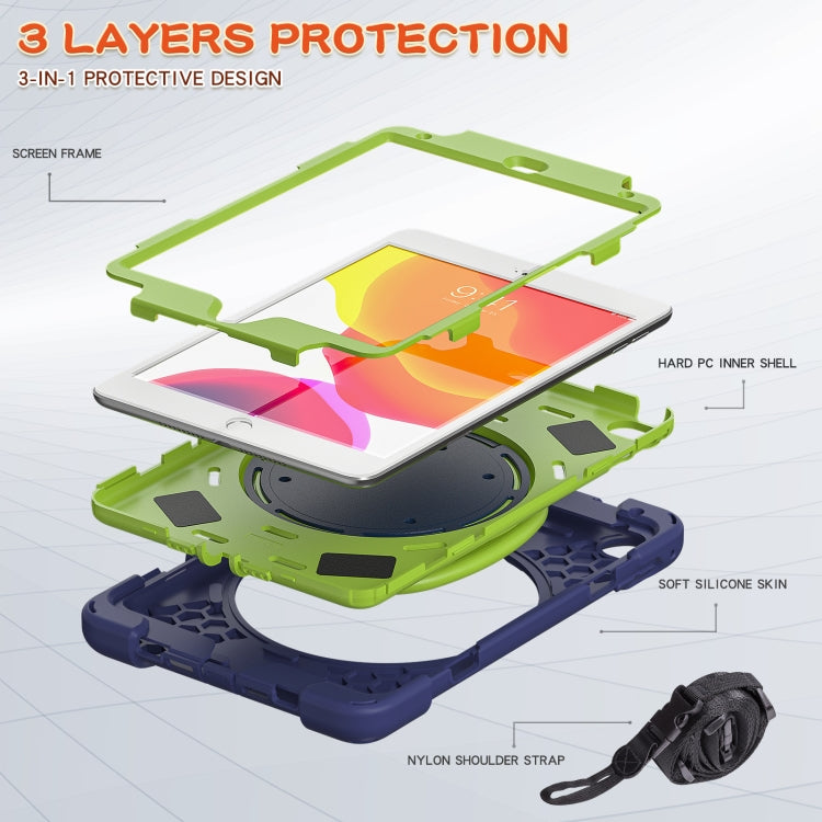 Silicone + PC Protective Case with Holder & Shoulder Strap For iPad mini 5 / 4(Navy Blue+Yellow Green) - iPad mini (2019) / mini 5 Cases by buy2fix | Online Shopping UK | buy2fix