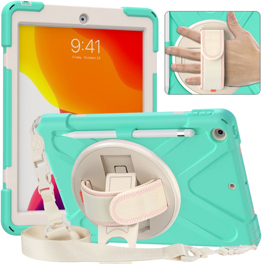 For iPad 10.2 2021 / 2020 / 2019 Pure Color Silicone + PC Protective Case with Holder & Shoulder Strap(Mint Green) - iPad 10.2 Cases by buy2fix | Online Shopping UK | buy2fix