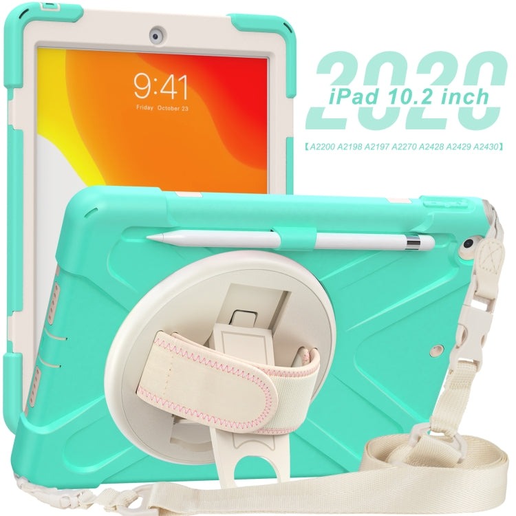 For iPad 10.2 2021 / 2020 / 2019 Pure Color Silicone + PC Protective Case with Holder & Shoulder Strap(Mint Green) - iPad 10.2 Cases by buy2fix | Online Shopping UK | buy2fix