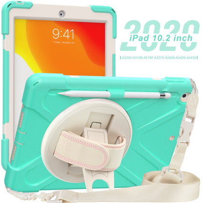 For iPad 10.2 2021 / 2020 / 2019 Pure Color Silicone + PC Protective Case with Holder & Shoulder Strap(Mint Green) - iPad 10.2 Cases by buy2fix | Online Shopping UK | buy2fix