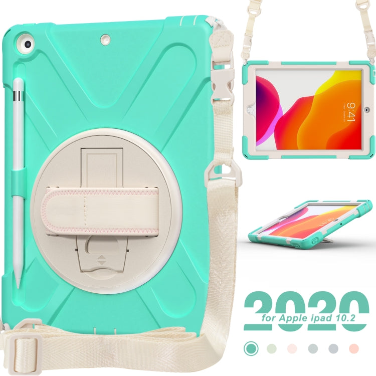For iPad 10.2 2021 / 2020 / 2019 Pure Color Silicone + PC Protective Case with Holder & Shoulder Strap(Mint Green) - iPad 10.2 Cases by buy2fix | Online Shopping UK | buy2fix