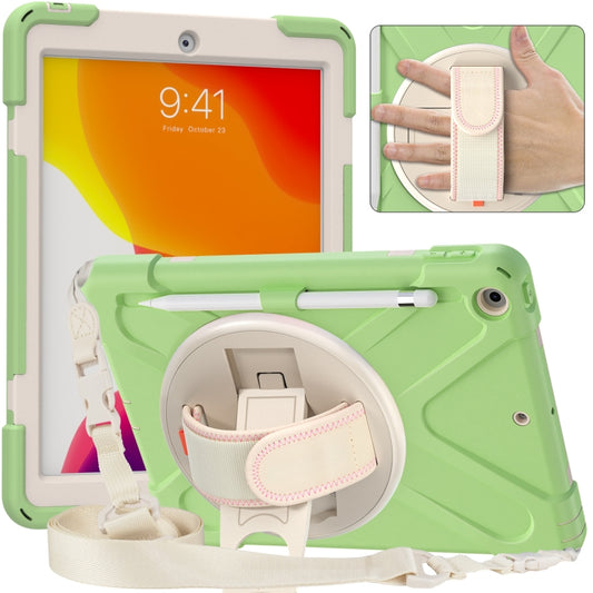 For iPad 10.2 2021 / 2020 / 2019 Pure Color Silicone + PC Protective Case with Holder & Shoulder Strap(Matcha Green) - iPad 10.2 Cases by buy2fix | Online Shopping UK | buy2fix