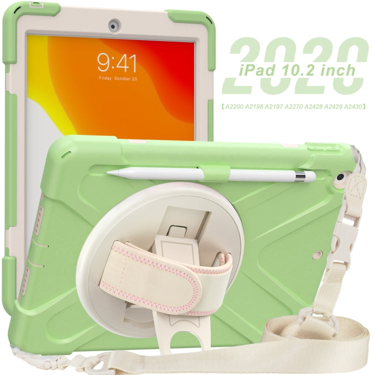 For iPad 10.2 2021 / 2020 / 2019 Pure Color Silicone + PC Protective Case with Holder & Shoulder Strap(Matcha Green) - iPad 10.2 Cases by buy2fix | Online Shopping UK | buy2fix