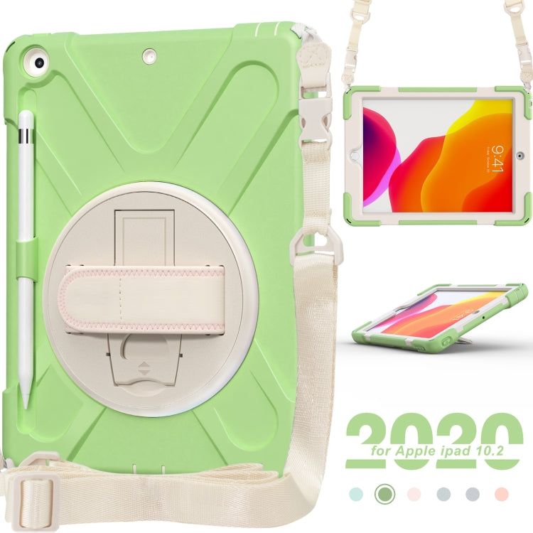 For iPad 10.2 2021 / 2020 / 2019 Pure Color Silicone + PC Protective Case with Holder & Shoulder Strap(Matcha Green) - iPad 10.2 Cases by buy2fix | Online Shopping UK | buy2fix