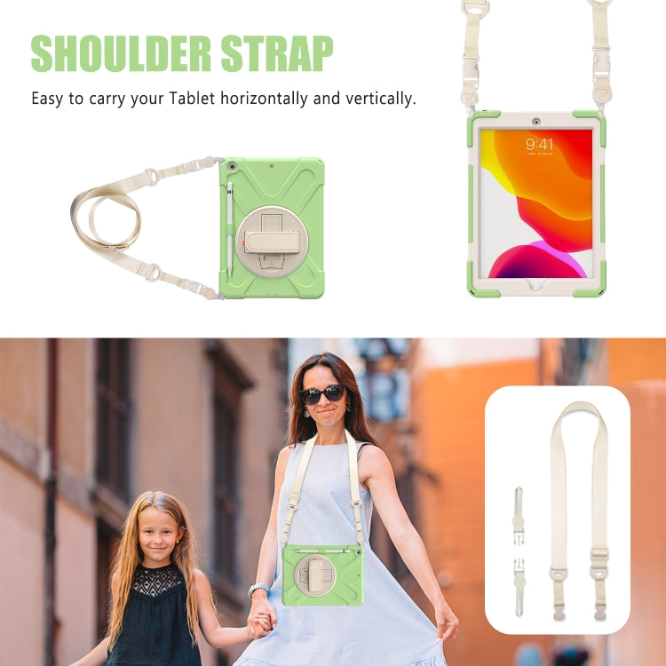For iPad 10.2 2021 / 2020 / 2019 Pure Color Silicone + PC Protective Case with Holder & Shoulder Strap(Matcha Green) - iPad 10.2 Cases by buy2fix | Online Shopping UK | buy2fix