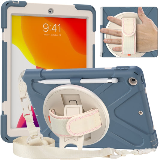 For iPad 10.2 2021 / 2020 / 2019 Pure Color Silicone + PC Protective Case with Holder & Shoulder Strap(Cornflower Blue) - iPad 10.2 Cases by buy2fix | Online Shopping UK | buy2fix