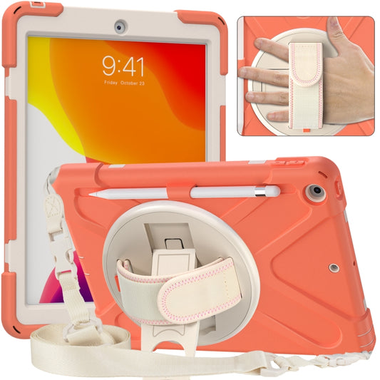 For iPad 10.2 2021 / 2020 / 2019 Pure Color Silicone + PC Protective Case with Holder & Shoulder Strap(Coral Orange) - iPad 10.2 Cases by buy2fix | Online Shopping UK | buy2fix