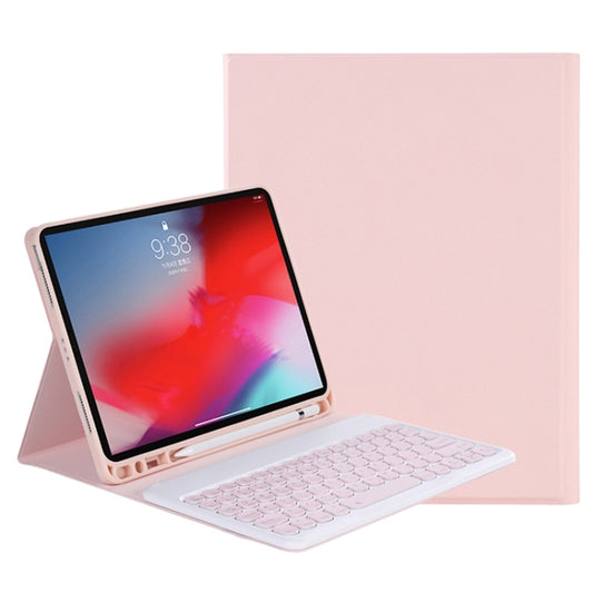 Y-C11B 2021 Detachable Candy Color Skin Texture Round Keycap Bluetooth Keyboard Leather Tablet Case with Pen Slot & Stand For iPad Pro 11 2021 / Air4 / Air5 / Pro 11(Pink) - For iPad Pro by buy2fix | Online Shopping UK | buy2fix